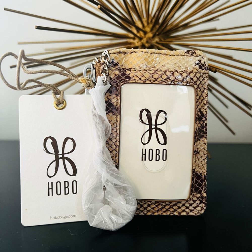 HOBO Kai Leather Credit Card Holder Wallet, Tan/Brown. Snakeskin